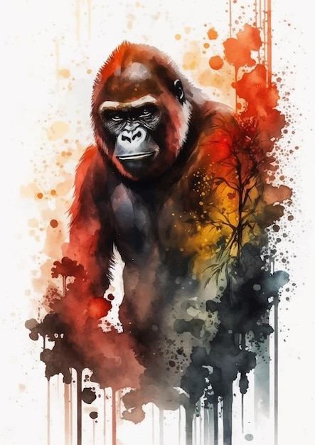 Gedurfde en majestueuze Gorilla aquarel Art