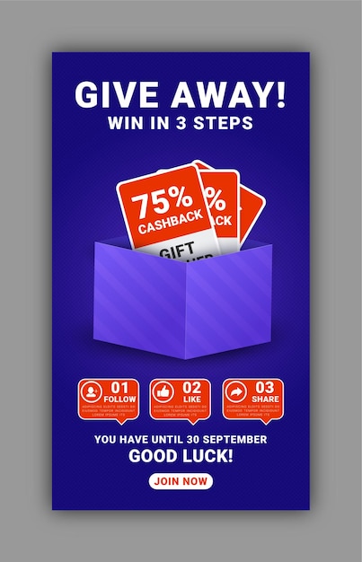 Geef een product weg Win in drie stappen Instagram-verhaal Bannersjabloon