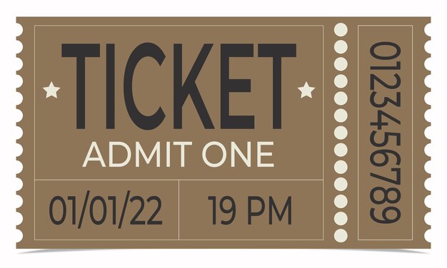 Vector geef één ticket-ontwerpsjabloon toe voor een bioscoopconcert, balletfeest of festival