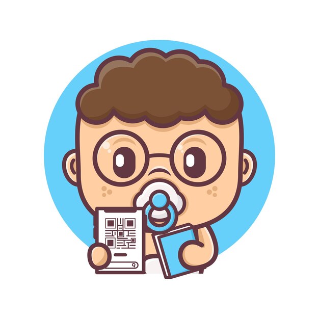 Geek baby cartoon with qr code mobile