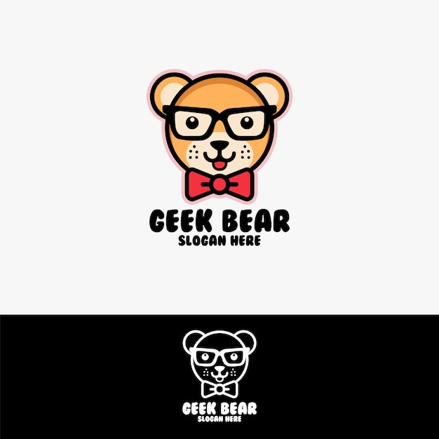 Vettore modello di progettazione del logo dell'orso geek
