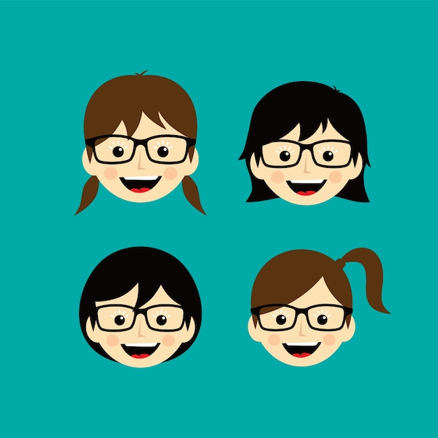 geek cartoon face expression female woman girl vector art