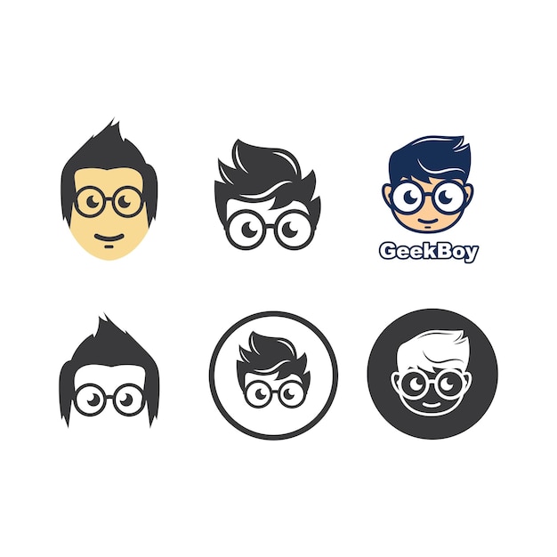 Geek jongen pictogram vector illustratie ontwerpsjabloon