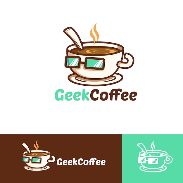 Vector geek koffie mascotte logo sjabloon