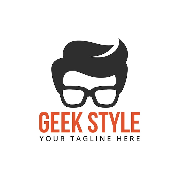 Geek Man Wear Glasses and Wavey Hair Illustration Fashion Gamer Logo Vector