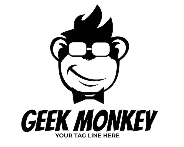 Geek monkey sticker wearing glasses and smiling cool geeky monkey wearing glasses icon