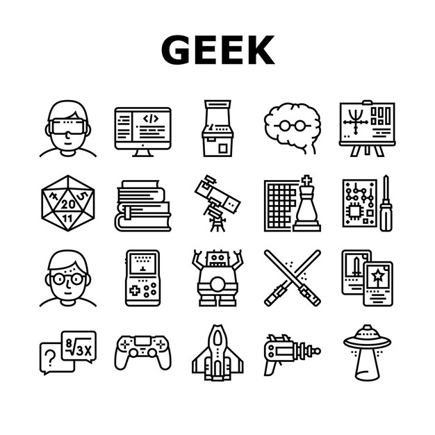 Geek Nerd En Gamer Collectie Iconen Set Vector