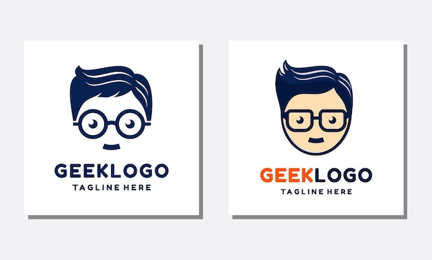 Icona del design del logo nerd geek isolato su sfondi bianchi