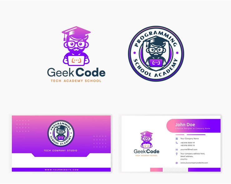 Vector geek programmer school academy logo template for corporate business