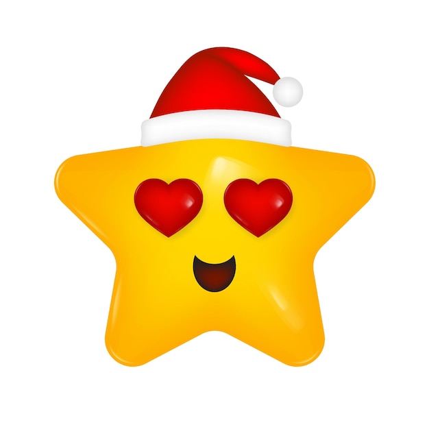 Geel 3d icoon van een ster met lachend gezicht Happy New Year emoji Hartvormige ogen