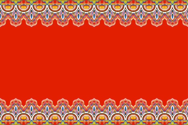 Geel blauwe bloem op oranje rood geometrische etnische Oosterse patroon traditioneel ontwerp voor achtergrondtapijtwallpaperclothingwrappingBatikfabric vector illustratie borduurstijl