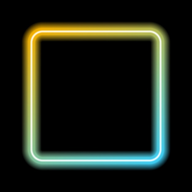 Vector geel en blauw gradiënt neon frame. gloeiend vierkant, rechthoek. zwarte achtergrond. vector.