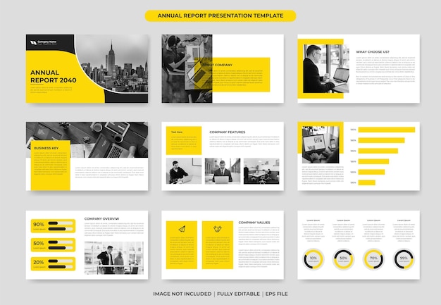 Vector geel jaarverslag powerpoint-sjabloonontwerp of voorstel projectsjabloon
