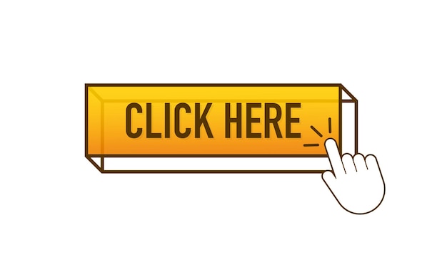 Geel klik hier op witte achtergrond. Digitale download. Klik hier vector web knop.
