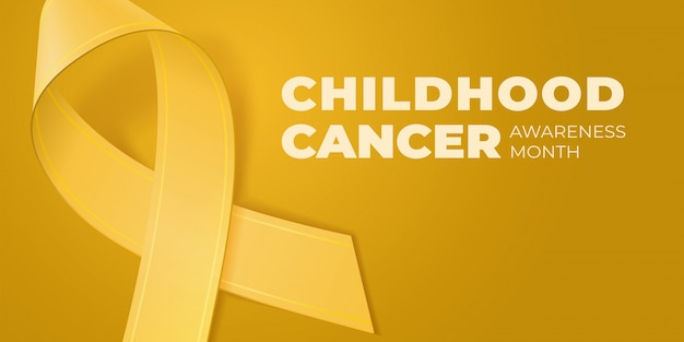 Geel lint op gele achtergrond met kopie ruimte voor uw tekst. childhood cancer awareness month typografie. medisch symbool in september. illustratie voor spandoek, poster, uitnodiging, flyer.