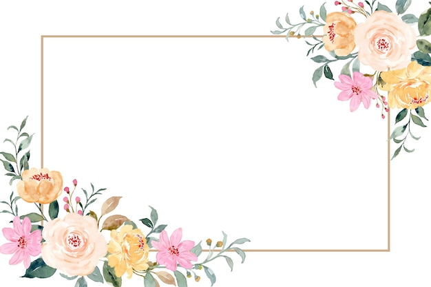 Geel roze roze bloem aquarel frame