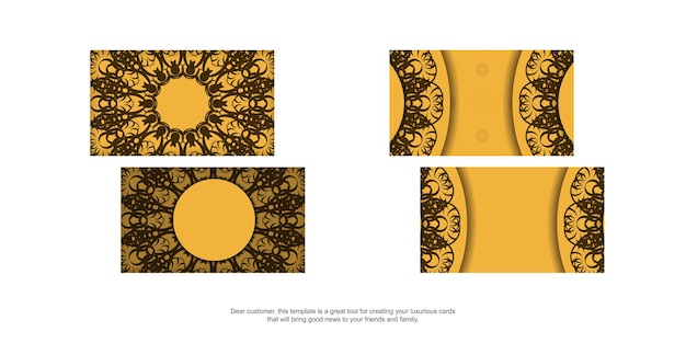Geel visitekaartje met abstract bruin patroon voor uw merk.