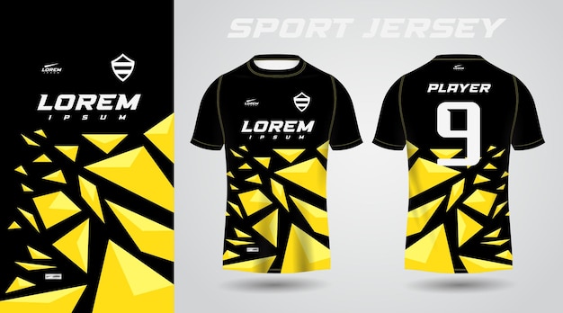 Geel zwart shirt sport jersey ontwerp