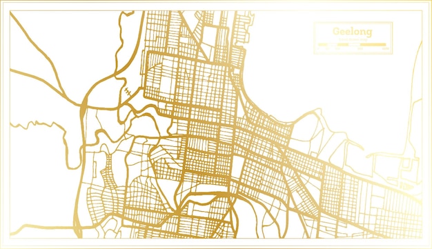 Карта города джилонг, австралия, в стиле ретро на контурной карте золотого цвета