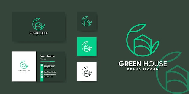 プランテーションや農業ビジネスに適したgeen家のロゴテンプレートプレミアムベクトル