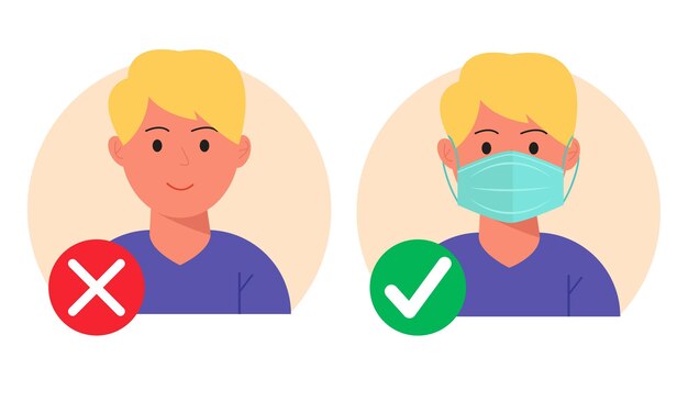 Geen toegang zonder masker man met en zonder medisch masker infographic