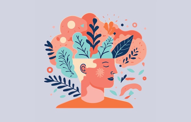 Geestelijke gezondheid welzijn vector kunst illustratie Positieve mindfulness Spirituele creativiteit