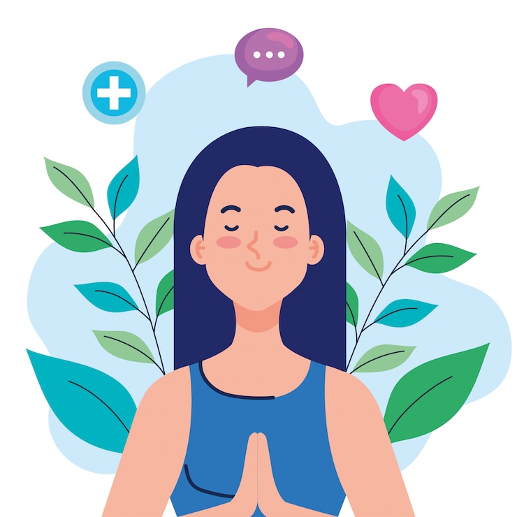 Vector geestelijke gezondheidsconcept, vrouw met mening en het gezonde ontwerp van de pictogrammenillustratie