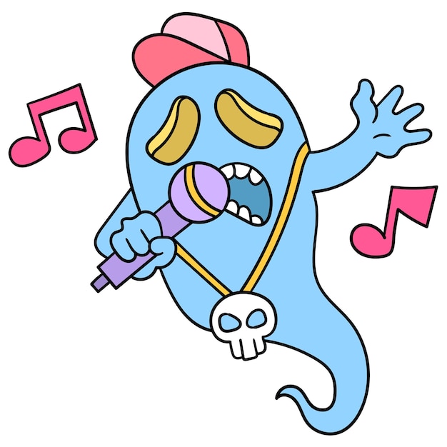 Geesten in moderne stijl zingen karaoke die droevige liederen zingen, vectorillustratiekunst. doodle pictogram afbeelding kawaii.