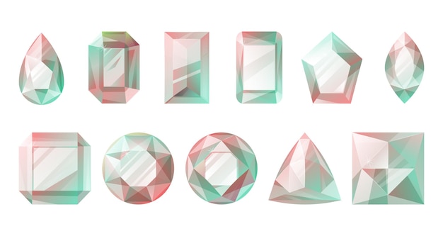 Gefacetteerde glanzende edelstenen van verschillende vormen Set van vector diamanten sieraden
