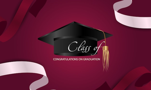 Gefeliciteerd afstuderen Klasse van 2022 Afstudeerpet en confetti en ballonnen Felicitatiebanner Academy of Education School of Learning
