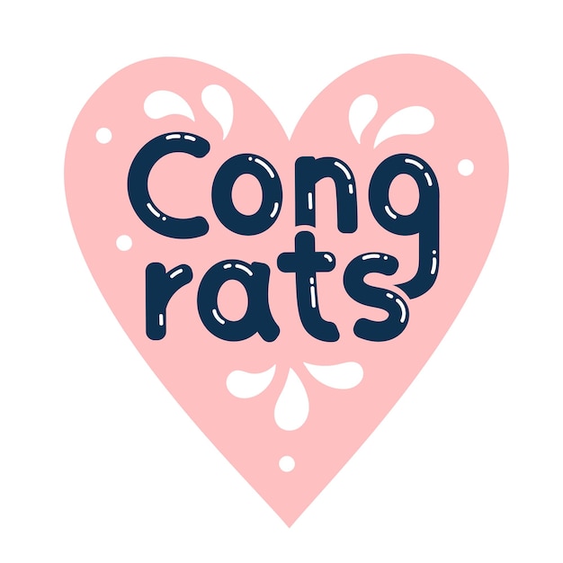 Gefeliciteerd belettering met roze hart. Wenskaart voor Valentijnsdag, verjaardag. Liefdesverklaring. Handgeschreven letters. vector illustratie