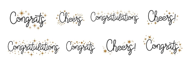 Vector gefeliciteerd typografie belettering script felicitatie zakelijke kalligrafie handschrift cheer badge en uitnodiging feliciteer feestdagen ondertekenen vector banners van gefeliciteerd en lof illustratie