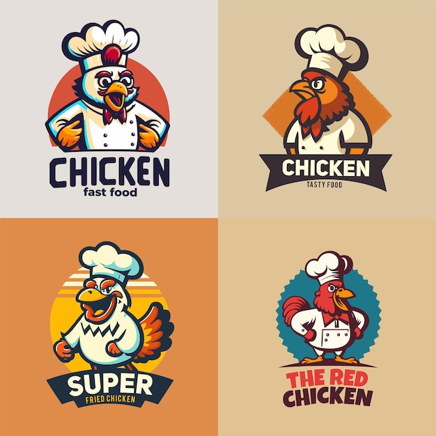 Gefrituurde kip chef-kok mascotte logo voor food restaurant concept