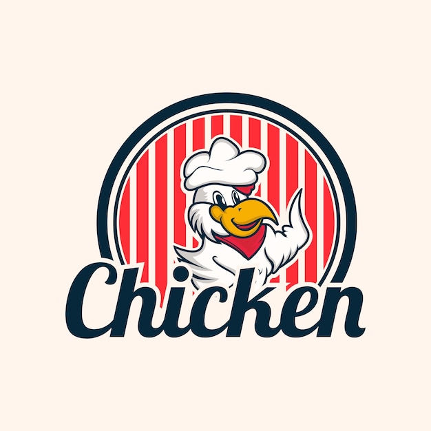 Gefrituurde kip haan chef-kok mascotte logo voor food restaurant concept branding in vector cartoon stijl