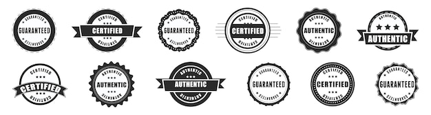 Vector gegarandeerde en gecertificeerde collectie badges set gegarandeerd gecertificeerde authentieke badges