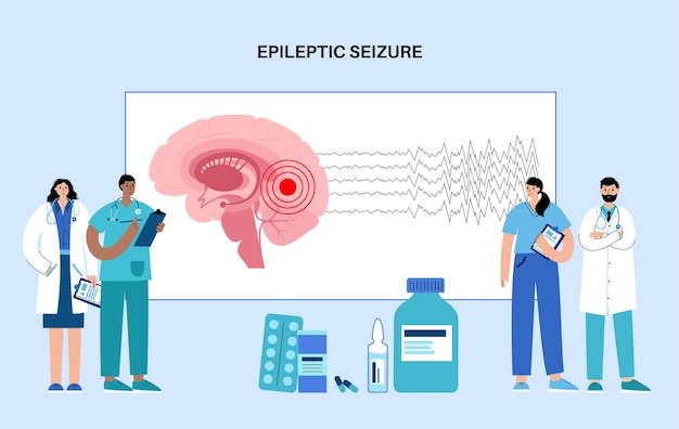 Gegeneraliseerde of partiële aanval. epilepsie en abnormale hersenactiviteit. pijn of migraine in menselijk hoofd