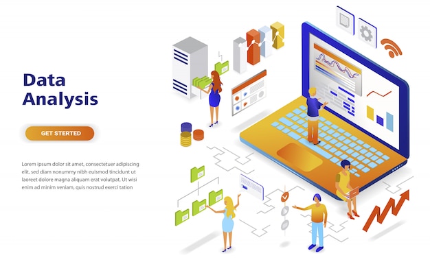 Gegevens analyse moderne platte ontwerp isometrische concept