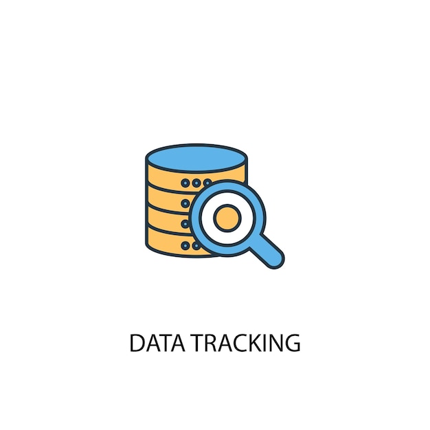 Gegevens bijhouden concept 2 gekleurde lijn icoon. Eenvoudige gele en blauwe elementenillustratie. data tracking concept schets symbool ontwerp