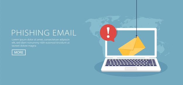 Gegevens phishing, hacking online zwendel op computer laptop concept. Vissen per e-mail, envelop en vishaaksymbool.