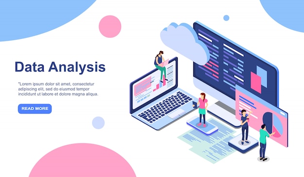 Gegevensanalyse moderne platte ontwerp isometrische concept. analytics en mensen concept. landingspagina sjabloon. conceptuele isometrische illustratie voor web- en grafisch ontwerp.