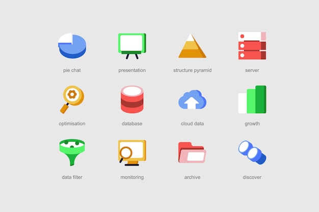 Gegevensanalyse van webpictogrammen in plat ontwerp Pack van de piramide van de structuur van de presentatie van het cirkeldiagram