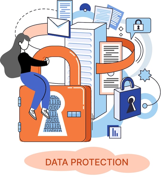 Vector gegevensbescherming privacy internetbeveiliging veilig gegevensbeheer beschermt gegevens tegen hackeraanvallen metafoor