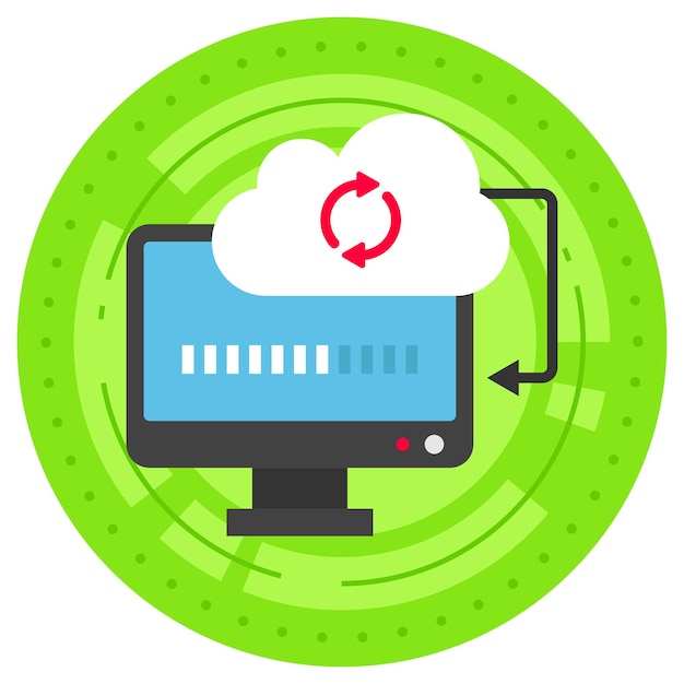 Gegevenssynchronisatie bezig met Remote Server Concept geautomatiseerde gegevenssynchronisatie Vector Design Cloud