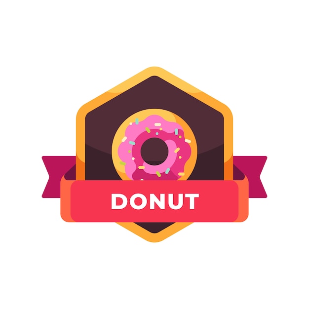 Vector geglazuurde bestrooide roze donut. fast-food label