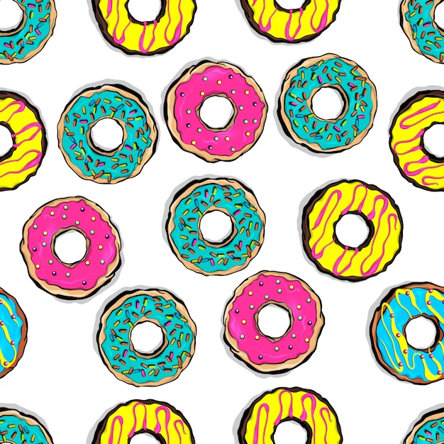 Geglazuurde gekleurde donut naadloze patroon pop-art stijl