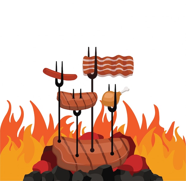Gegrilde biefstuk met vlammen steak barbecue