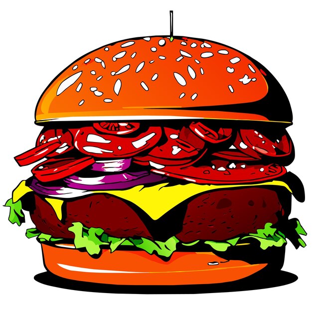 Vector gegrilde burger met uien ketchup en friet vector illustratie