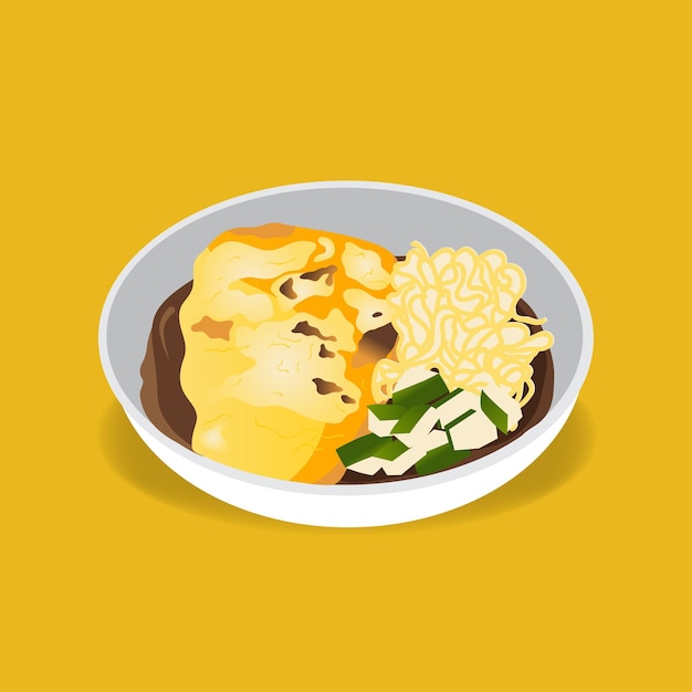 gegrilde pempek met cuko-noedelsoep vectorillustratie