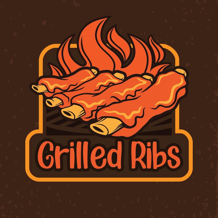 Vector gegrilde ribben eenvoudig logo mascot restaurant ontwerp