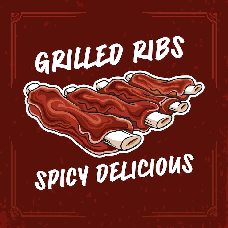 Vector gegrilde ribs restaurant logo ontwerp